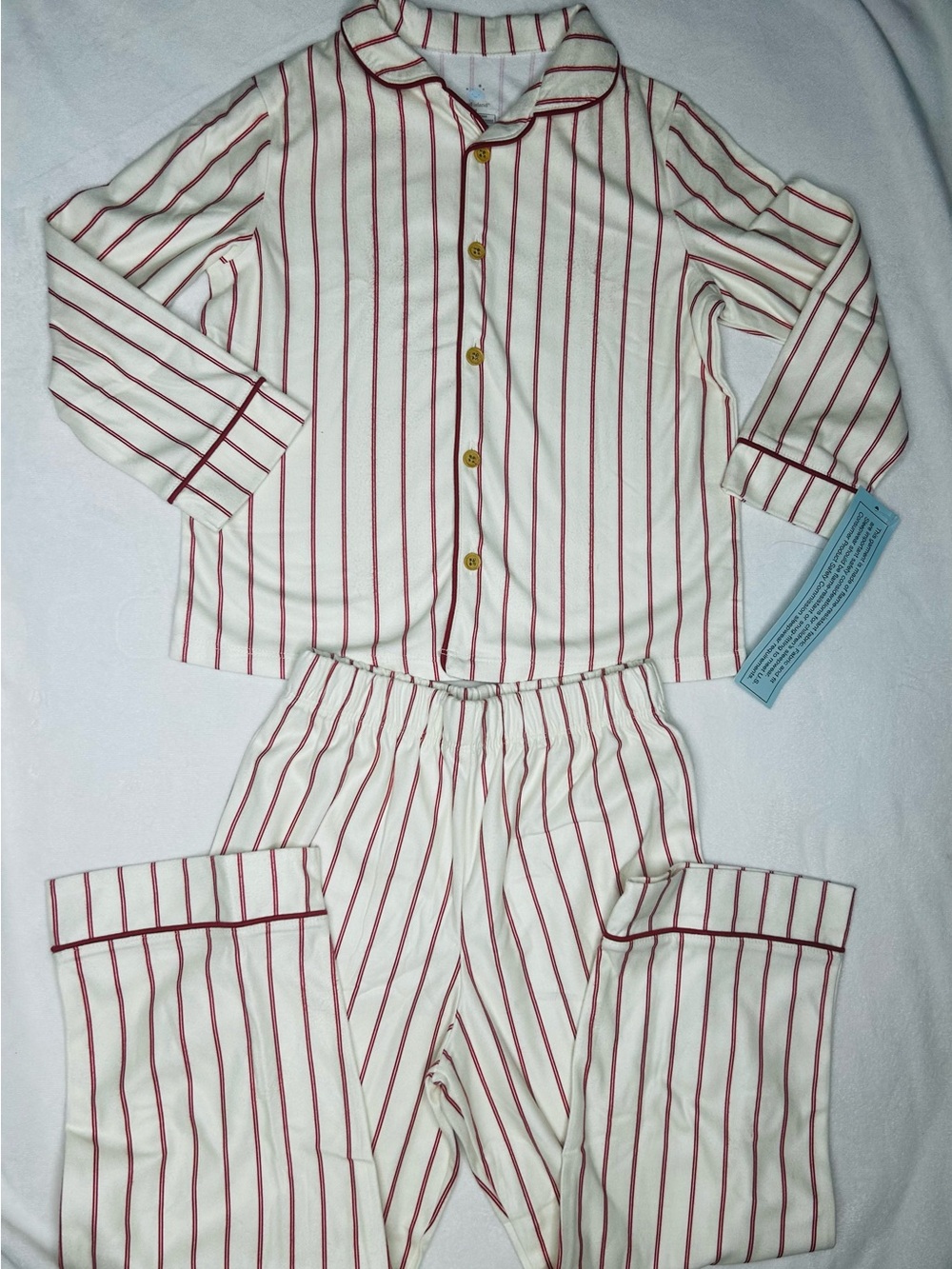 cloud island Cream and Red Striped Button-Front Kids Pajama Set size 4T